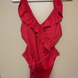 Womens Ruffled Red One Piece Swimsuit